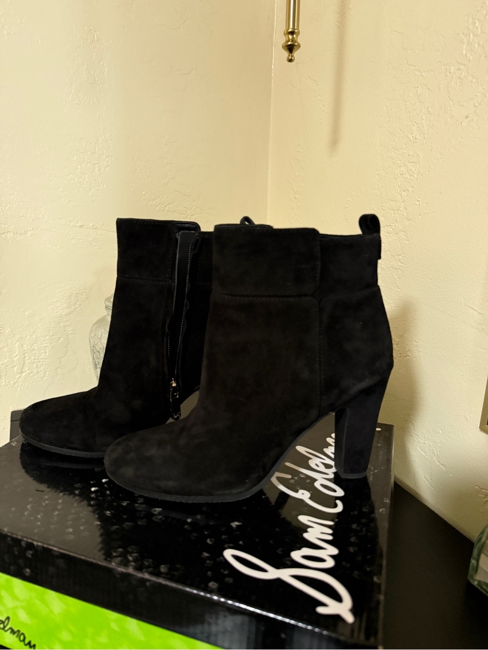 Sam Edelman Black Suede Block Heel Ankle Booties